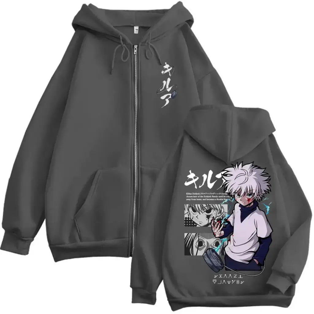 Hunter x Killua Hoodie - Oversized Vintage Zip Up | Dark Gray / Xxxl | Core Capsule
