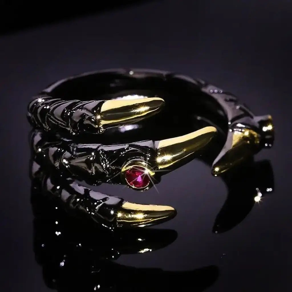 Vintage Dragon Claw Ring - Gothic Punk Jewelry with Pink Zircon | Dark Silver / Resizable | Relics
