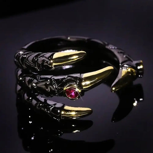Vintage Dragon Claw Ring - Gothic Punk Jewelry with Pink Zircon | Dark Silver / Resizable | Relics