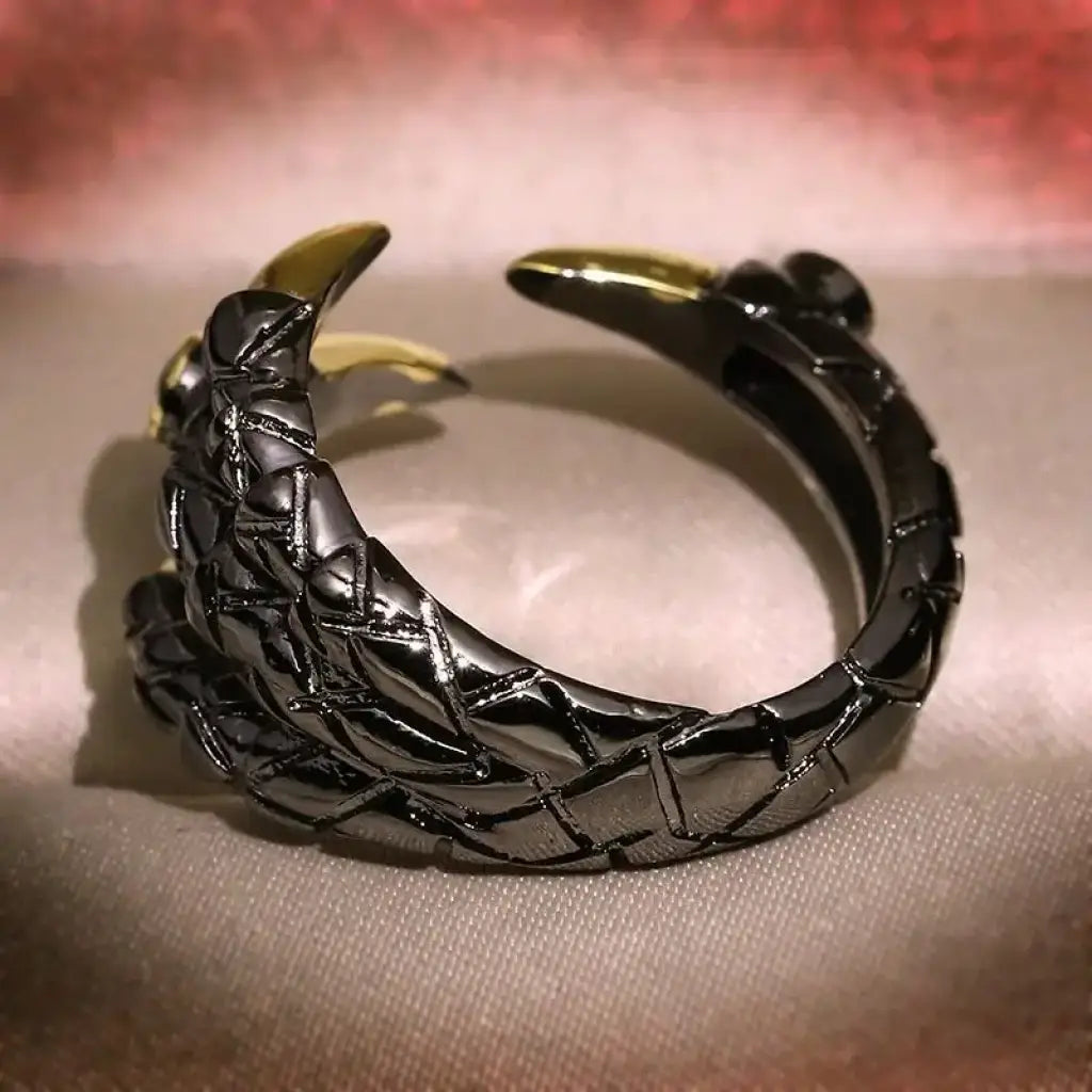 Vintage Dragon Claw Ring - Gothic Punk Jewelry with Pink Zircon | Dark Silver / Resizable | Relics