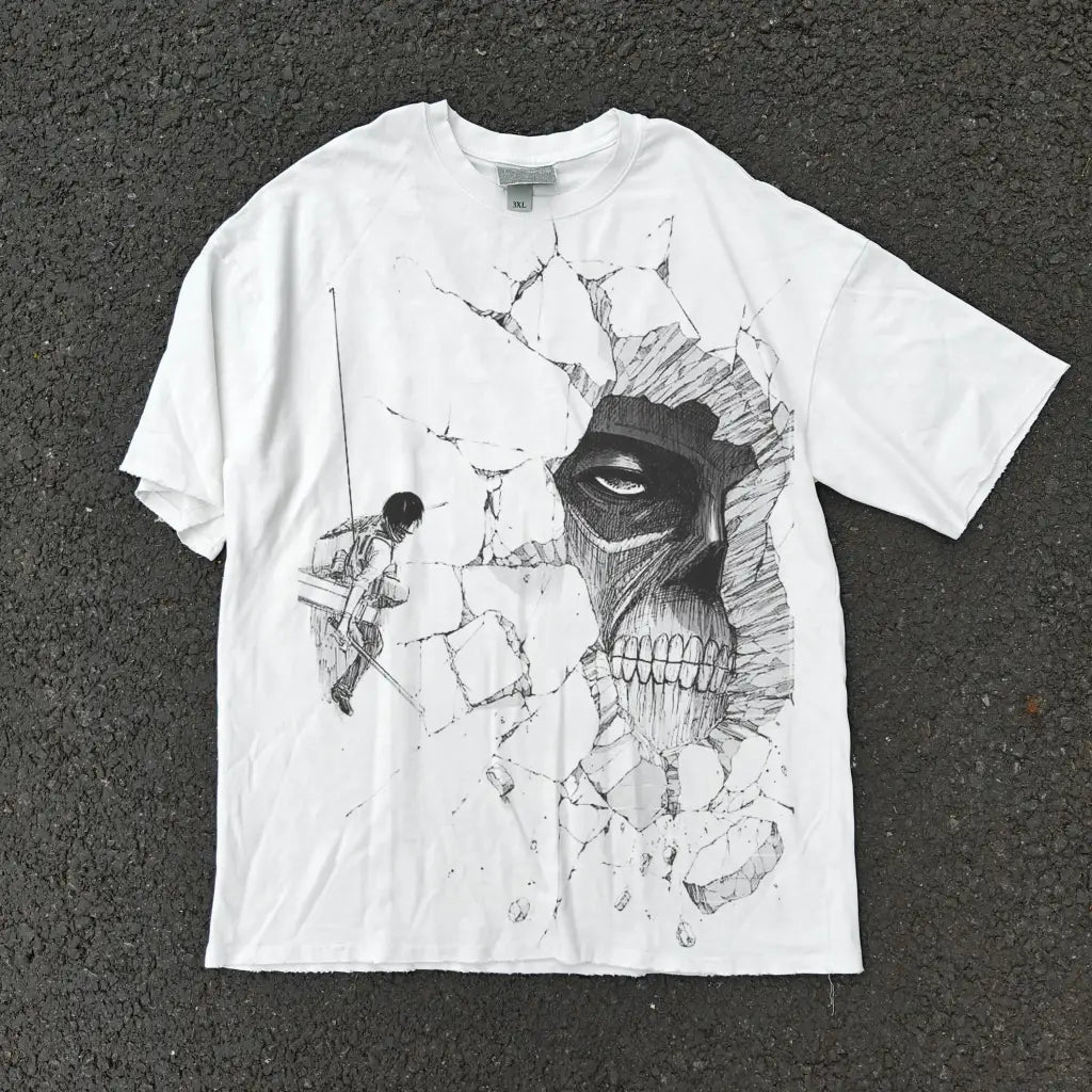 Wallbreaker T-shirt - Attack on Titan Inspired Oversized Anime | Cracked White / 4xl | Core Capsule