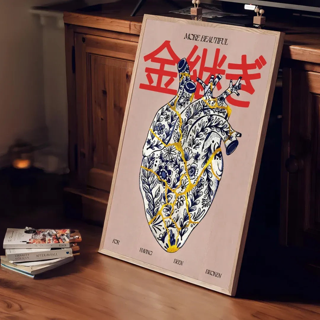 Golden Veins Heart Poster: Transform Your Space with Y2K Anime and Techwear Vibes - Zenith Threads Co. 