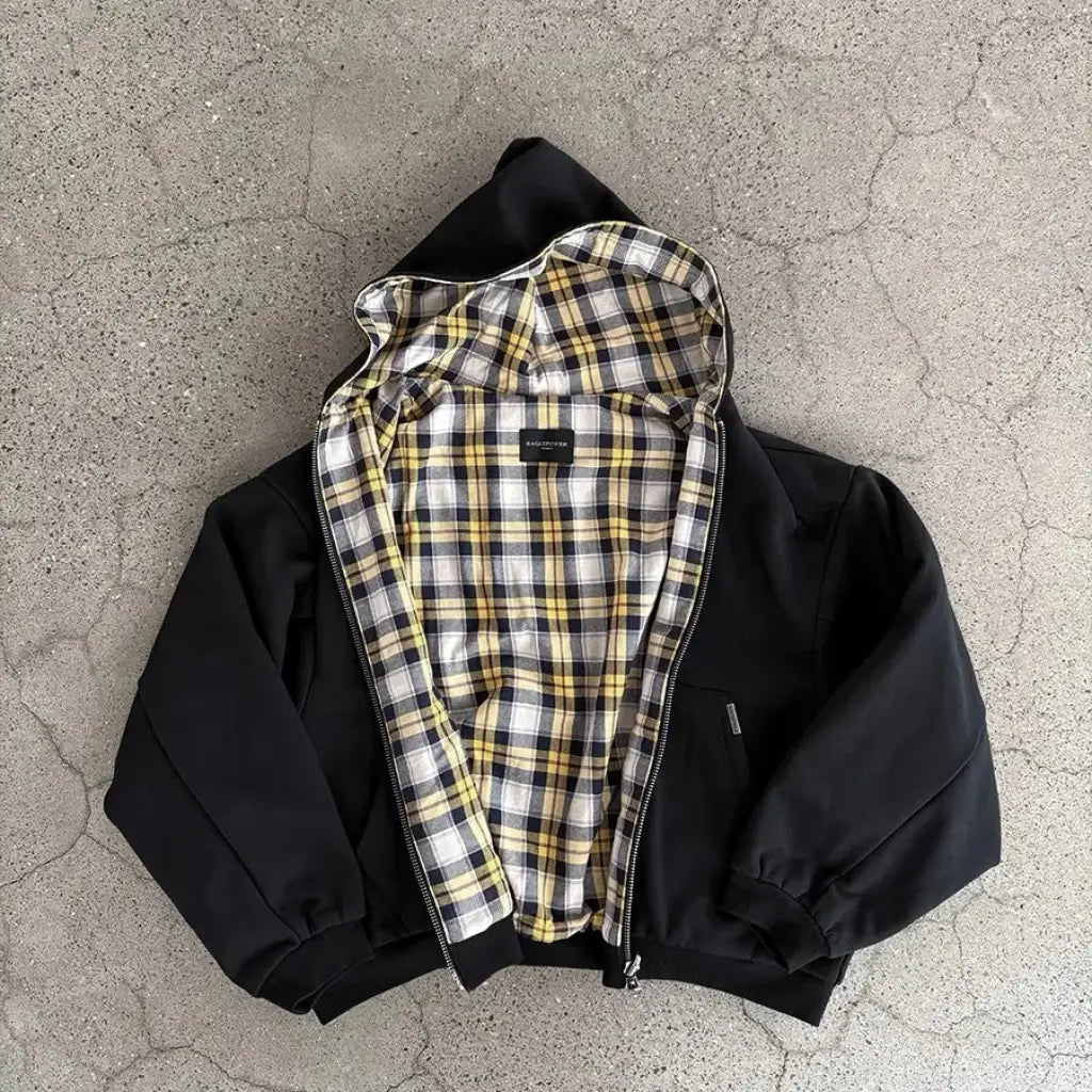 Oversized Plaid Reversible Hoodie | Dark Blue / s | Core Capsule