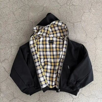 Oversized Plaid Reversible Hoodie | Dark Blue / s | Core Capsule