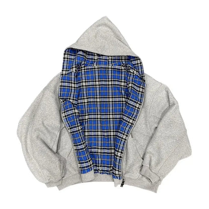 Oversized Plaid Reversible Hoodie | Light Blue / s | Core Capsule