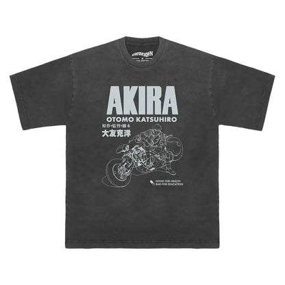 Akira Metropolis T-shirt - Otomo Katsuhiro Anime Collection Graphic Shirt | Washed Black Gray Long Sleeve / s | Core