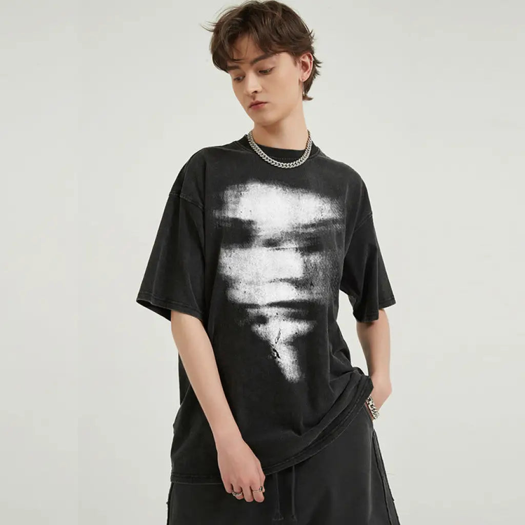 Cipher Blurred Tee – Black Vintage Cotton | Core Capsule