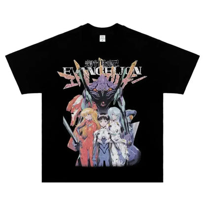 Cotton New Century Gospel Warrior Eva Vintage Anime Printed T-shirt Short Sleeve Men’s and Women’s Streetwear