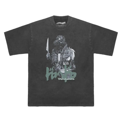 Dorohedoro Anime T-shirt - Dark Urban Fantasy Manga Graphic Shirt | Washed Black Gray Long Sleeve / s | Core Capsule