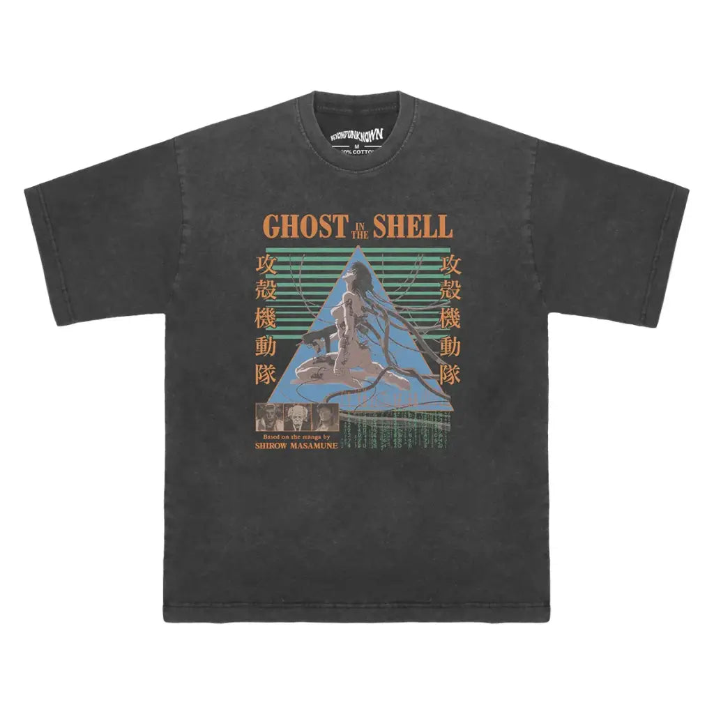 Ghost in the Shell Anime T-shirt - Cyberpunk Classic Graphic Shirt | Washed Black Gray / s | Core Capsule