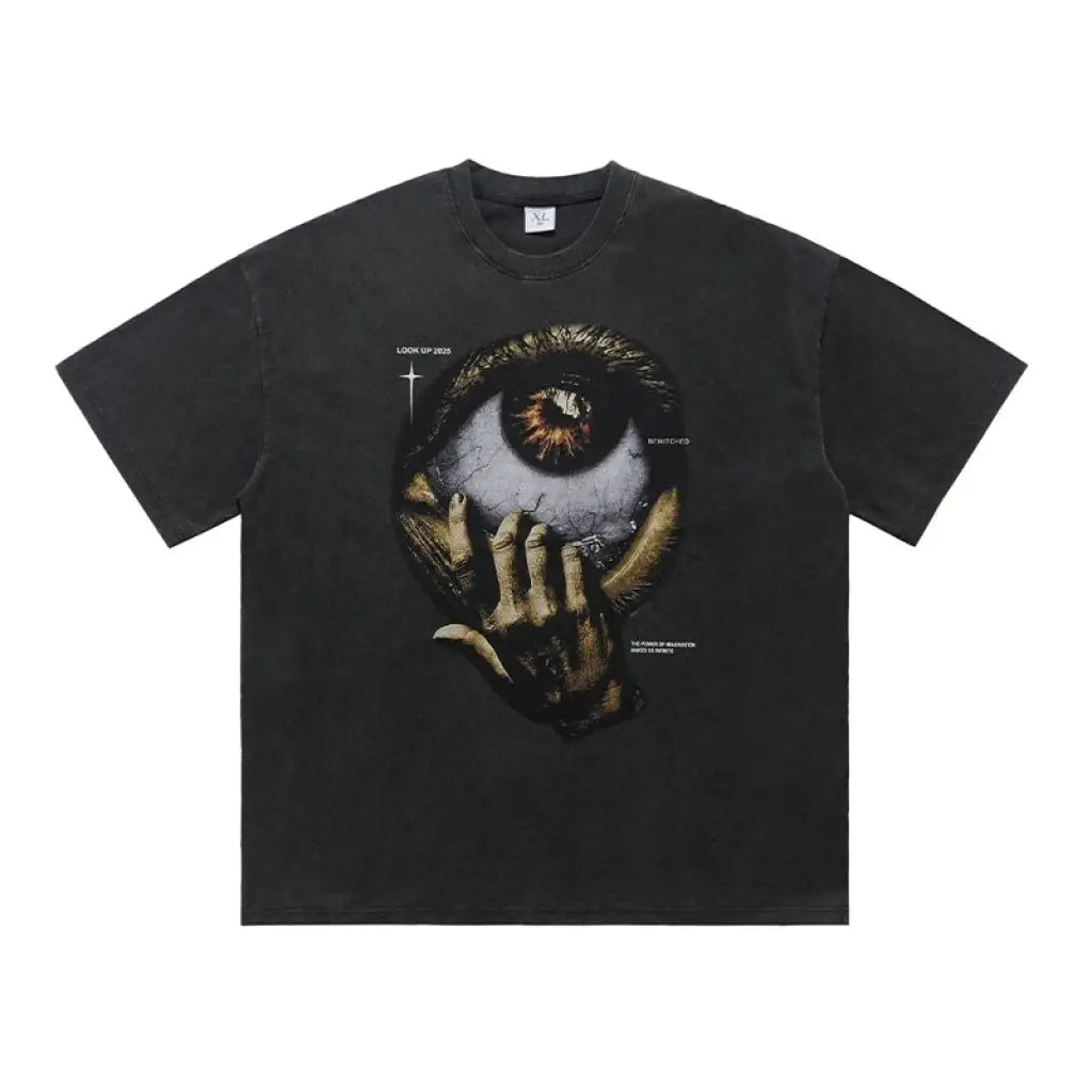 Omen Eye Oversized Graphic Tee – Black Vintage Cotton | s | Core Capsule