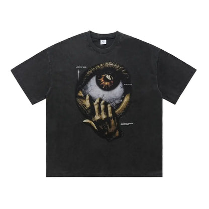 Omen Eye Oversized Graphic Tee – Black Vintage Cotton | s | Core Capsule