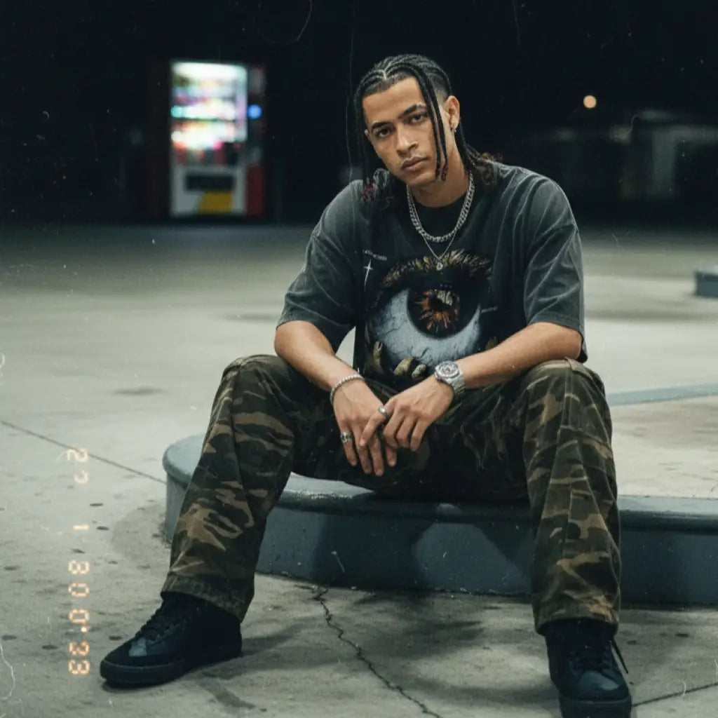 Omen Eye Oversized Graphic Tee – Black Vintage Cotton | Core Capsule