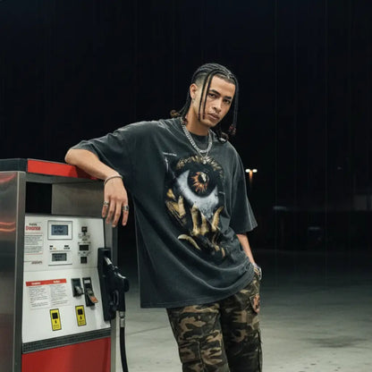Omen Eye Oversized Graphic Tee – Black Vintage Cotton | Core Capsule