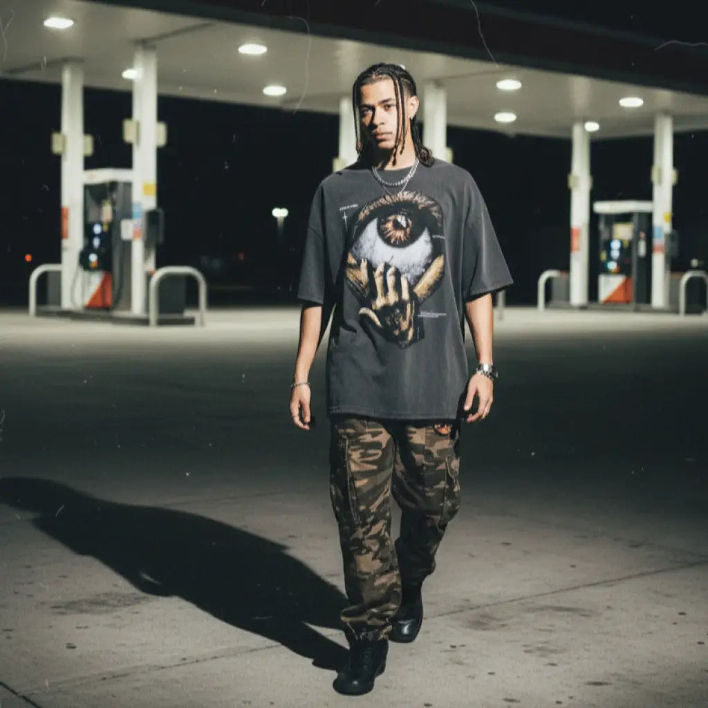 Omen Eye Oversized Graphic Tee – Black Vintage Cotton | Core Capsule