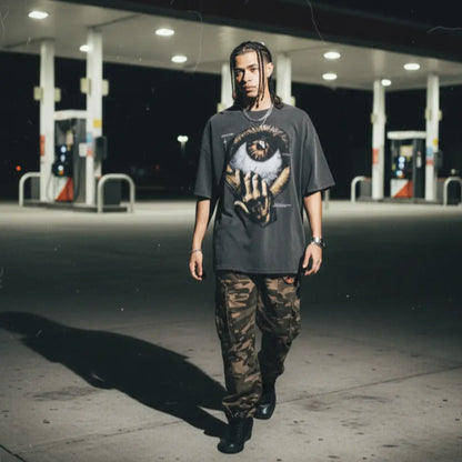 Omen Eye Oversized Graphic Tee – Black Vintage Cotton | Core Capsule