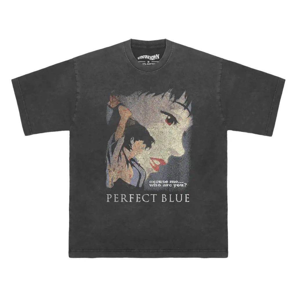 Perfect Blue Anime T-shirt - Satoshi Kon Psychological Thriller Graphic | Washed Black Gray Long Sleeve / s | Core