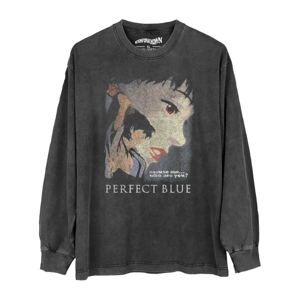 Perfect Blue Anime T-shirt - Satoshi Kon Psychological Thriller Graphic | Washed Black Gray / s | Core Capsule