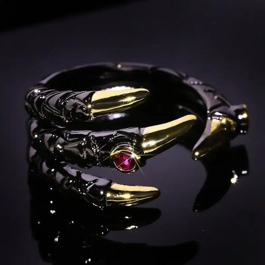 Vintage Dragon Claw Ring - Gothic Punk Jewelry with Pink Zircon | Dark Silver / Resizable | Relics