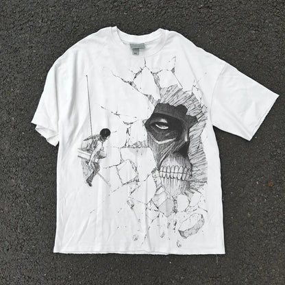 Wallbreaker T-shirt - Attack on Titan Inspired Oversized Anime | Cracked White / 4xl | Core Capsule